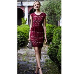 MAEVE Anthropologie Red Lace Peplum Mini Cocktail Dress